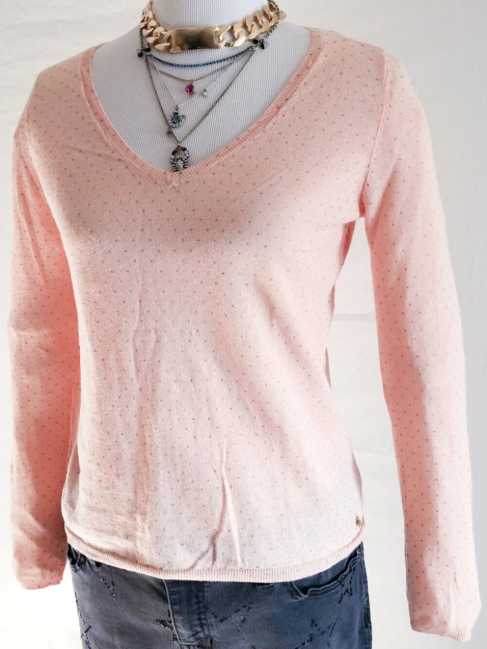 Retro Peach Linen V Neck Sweater